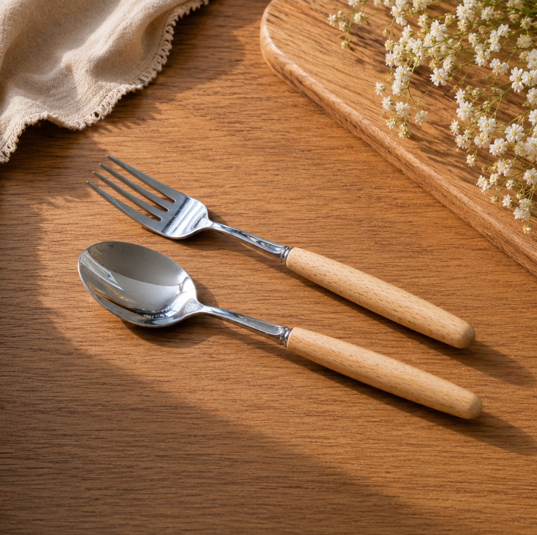 ست قاشق و چنگال ۱۲ پارچه دسته چوبی