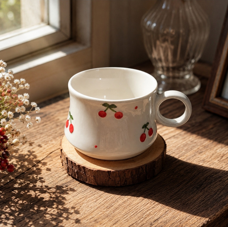 فنجان چینی طرح گیلاس برجسته